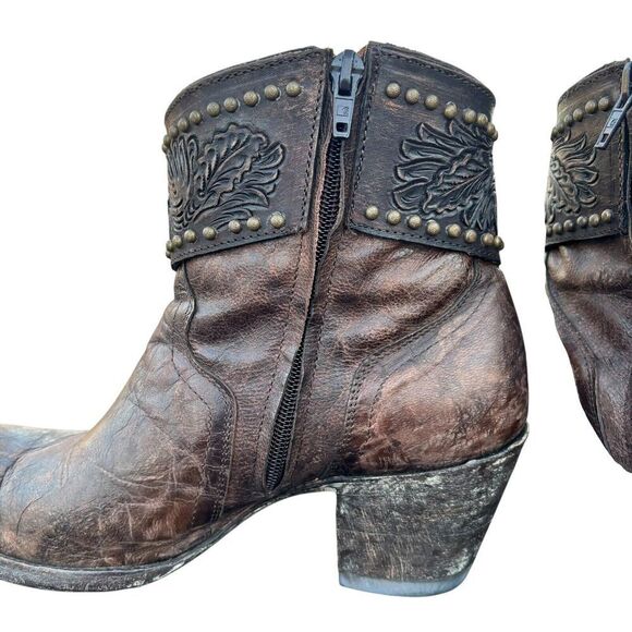 Old Gringo Mini Belinda Brown Leather Studded Ankle Boot Western Women Size 9 B - Picture 9 of 10